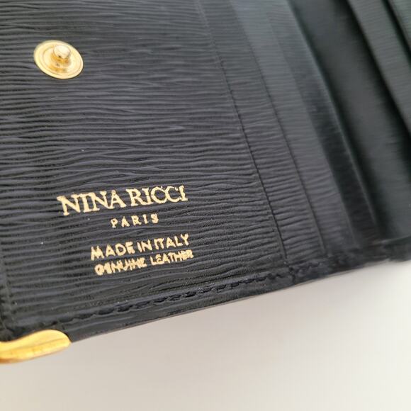 Nina Ricci Card Bill Holder Black Wallet Compact Kisslock Leather Vintage Italia - Picture 4 of 12